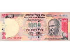 Банкнота Индия 1000 (тысяча) рупий 2011 год. Pick 107bR. VF
